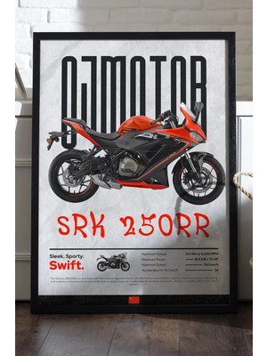Duvarda Qj Motor Srk 250RR Siyah Ahşap Çerçeveli Poster, Dekoratif Motosiklet Duvar Tablosu