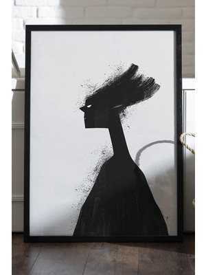 Duvarda Heavy Thoughts Siyah Ahşap Çerçeveli Poster, Dekoratif Soyut Monokrom Duvar Tablosu