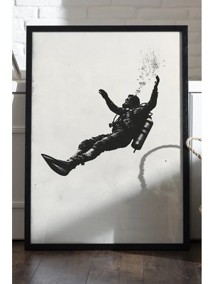 Duvarda Falling Soul Siyah Ahşap Çerçeveli Poster, Dekoratif Soyut Monokrom Duvar Tablosu