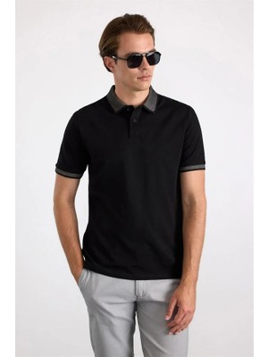 Süvari Siyah Regular Düz Baskısız Pike Polo Yaka Tişört
