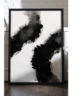 Duvarda Inner Gaze Siyah Ahşap Çerçeveli Poster, Dekoratif Soyut Monokrom Duvar Tablosu