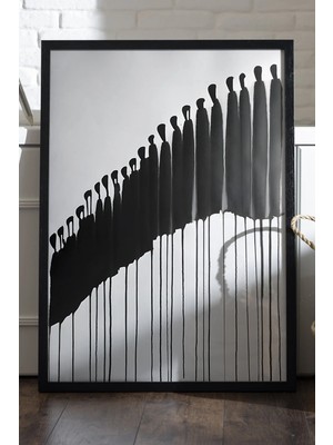 Duvarda Fading Crowd Siyah Ahşap Çerçeveli Poster, Dekoratif Soyut Monokrom Duvar Tablosu