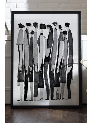 Duvarda Silent March Siyah Ahşap Çerçeveli Poster, Dekoratif Soyut Monokrom Duvar Tablosu