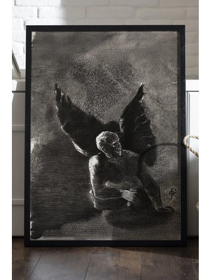 Duvarda Broken Wings Siyah Ahşap Çerçeveli Poster, Dekoratif Soyut Monokrom Duvar Tablosu