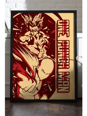 Duvarda One Punch Man Siyah Ahşap Çerçeveli Poster, Anime Duvar Tablosu