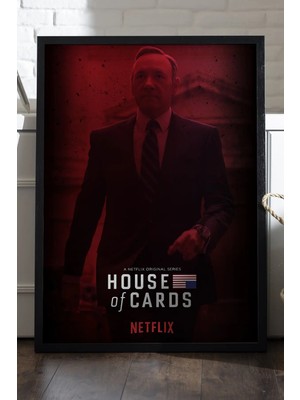 Duvarda House Of Cards Siyah Ahşap Çerçeveli Poster, Film Duvar Tablosu
