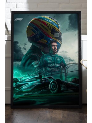 Duvarda Formula 1 Ferrari Siyah Ahşap Çerçeveli Poster, Dekoratif Araba Duvar Tablosu