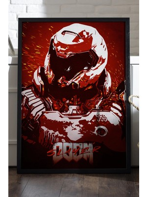 Duvarda Doom Siyah Ahşap Çerçeveli Poster, Dekoratif Oyun Duvar Tablosu