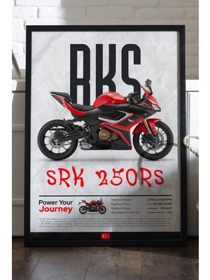 Duvarda Rks Srk 250 Rs Siyah Ahşap Çerçeveli Poster, Dekoratif Motosiklet Duvar Tablosu