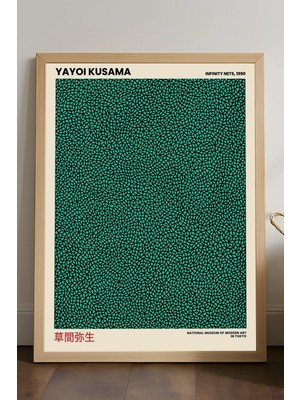 Duvarda Yayoi Kusama Doğal Ahşap Çerçeveli Poster, Dekoratif Sanatsal Duvar Tablosu