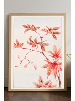 Duvarda Red Flowers Ahşap Çerçeveli Poster, Dekoratif Sanatsal Duvar Tablosu