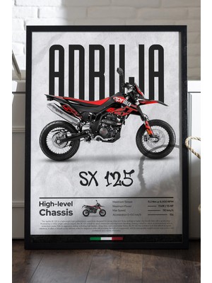 Duvarda Aprilia Sx 125 Siyah Ahşap Çerçeveli Poster, Dekoratif Motosiklet Duvar Tablosu