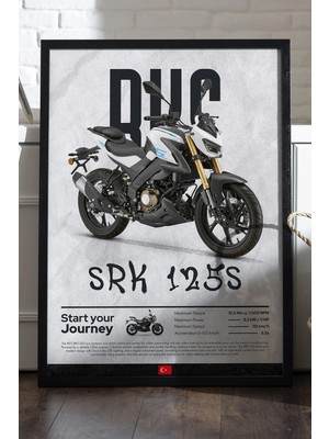 Duvarda Rks Srk 125S Siyah Ahşap Çerçeveli Poster, Dekoratif Motosiklet Duvar Tablosu