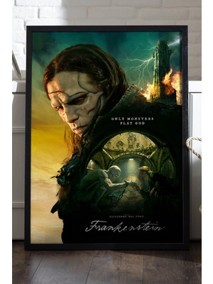 Duvarda Frankenstein Siyah Ahşap Çerçeveli Poster, Film Duvar Tablosu