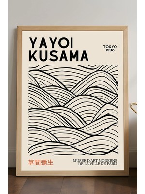 Duvarda Yayoi Kusama Doğal Ahşap Çerçeveli Poster, Dekoratif Sanatsal Duvar Tablosu