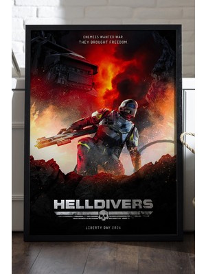 Duvarda Helldivers Siyah Ahşap Çerçeveli Poster, Dekoratif Oyun Duvar Tablosu
