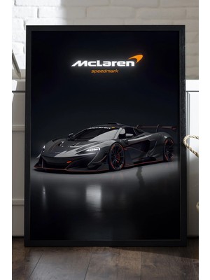 Duvarda Mclaren P1 Gtr Siyah Ahşap Çerçeveli Poster, Dekoratif Araba Duvar Tablosu