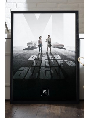 Duvarda Gta Siyah Ahşap Çerçeveli Poster, Dekoratif Oyun Duvar Tablosu