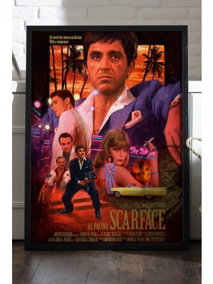 Duvarda Scarface Siyah Ahşap Çerçeveli Poster, Film Duvar Tablosu