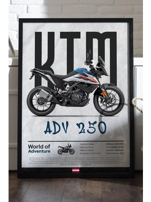 Duvarda Ktm Adv 250 Siyah Ahşap Çerçeveli Poster, Dekoratif Motosiklet Duvar Tablosu