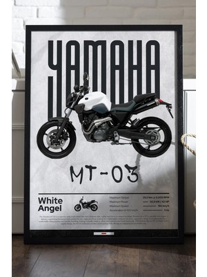 Duvarda Yamaha Mt-03 Siyah Ahşap Çerçeveli Poster, Dekoratif Motosiklet Duvar Tablosu