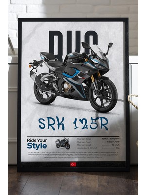 Duvarda Rks Srk 125R Siyah Ahşap Çerçeveli Poster, Dekoratif Motosiklet Duvar Tablosu
