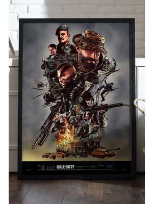Duvarda Call Of Duty Siyah Ahşap Çerçeveli Poster, Dekoratif Oyun Duvar Tablosu