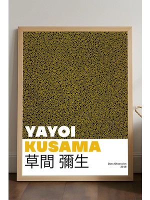 Duvarda Yayoi Kusama Doğal Ahşap Çerçeveli Poster, Dekoratif Sanatsal Duvar Tablosu