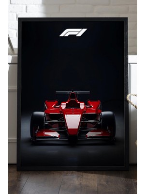 Duvarda Formula 1 Siyah Ahşap Çerçeveli Poster, Dekoratif Araba Duvar Tablosu