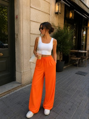 Mayla Kadın Beli Lastikli Bol Paça Pantolon