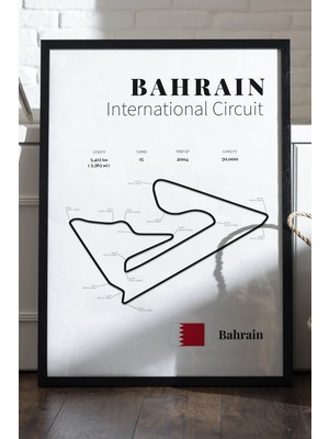 Duvarda Bahrain Formula 1 Siyah Ahşap Çerçeveli Poster, Dekoratif Harita Duvar Tablosu