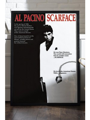 Duvarda Scarface Siyah Ahşap Çerçeveli Poster, Dekoratif Film Duvar Tablosu