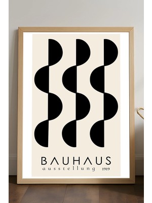 Duvarda Bauhaus Doğal Ahşap Çerçeveli Poster, Dekoratif Sanatsal Duvar Tablosu