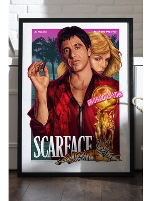 Duvarda Scarface Siyah Ahşap Çerçeveli Poster, Film Duvar Tablosu