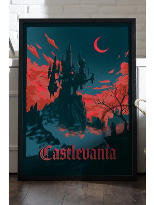 Duvarda Castlevania Siyah Ahşap Çerçeveli Poster, Dekoratif Oyun Duvar Tablosu