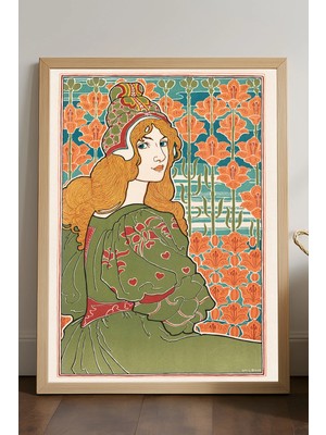 Duvarda Elbiseli Kadın Doğal Ahşap Çerçeveli Poster, Dekoratif Sanatsal Duvar Tablosu