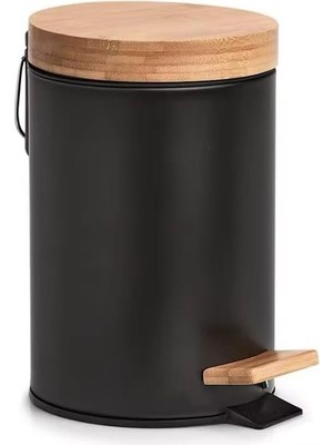 NY Home Bambu Kapaklı Metal Çöp Kovası – Hidrolik Sistemli Yavaş Kapanma Özellikli, Pedallı, Banyo ve Mutfak Için Şık ve Fonksiyonel Tasarım (Siyah, 3 Litre)