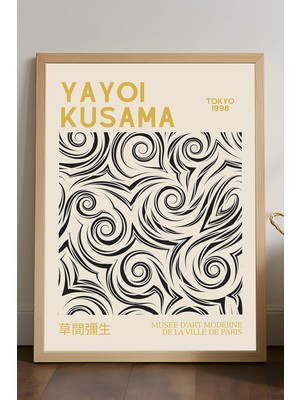 Duvarda Yayoi Kusama Doğal Ahşap Çerçeveli Poster, Dekoratif Sanatsal Duvar Tablosu