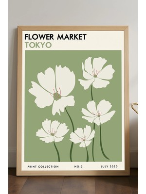 Duvarda Flower Market Tokyo Doğal Ahşap Çerçeveli Poster, Dekoratif Sanatsal Duvar Tablosu