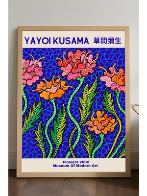 Duvarda Yayoi Kusama Doğal Ahşap Çerçeveli Poster, Dekoratif Sanatsal Duvar Tablosu