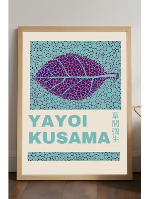 Duvarda Yayoi Kusama Doğal Ahşap Çerçeveli Poster, Dekoratif Sanatsal Duvar Tablosu