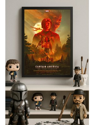 Duvarda Captain America Siyah Ahşap Çerçeveli Poster, Dekoratif Film Duvar Tablosu