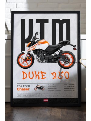 Duvarda Ktm Duke 250 Siyah Ahşap Çerçeveli Poster, Dekoratif Motosiklet Duvar Tablosu