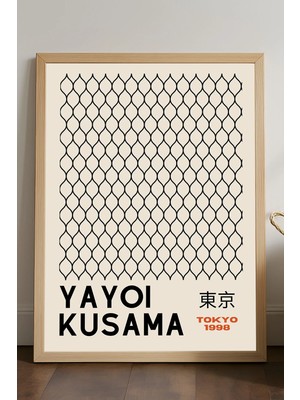 Duvarda Yayoi Kusama Doğal Ahşap Çerçeveli Poster, Dekoratif Sanatsal Duvar Tablosu