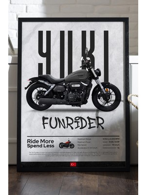 Duvarda Yuki Funrider Siyah Ahşap Çerçeveli Poster, Dekoratif Motosiklet Duvar Tablosu