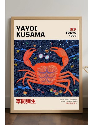 Duvarda Yayoi Kusama Doğal Ahşap Çerçeveli Poster, Dekoratif Sanatsal Duvar Tablosu