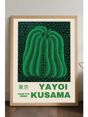 Duvarda Yayoi Kusama Doğal Ahşap Çerçeveli Poster, Dekoratif Sanatsal Duvar Tablosu