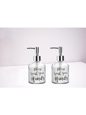 NY Home Banyo Seti Cam Sıvı Sabunluk 2 Adet,yazılı Model 300ML 7,6X15,5CM