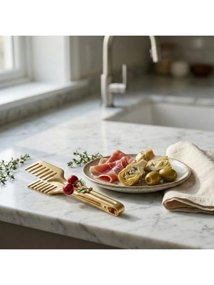 Yağmur Store Gold Paslanmaz Çelik Mutfak Servis ve Kızartma Maşası - Lüks Kiraz Model Çok Amaçlı Yemek Maşası (1 Adet)