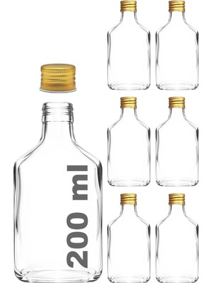 Yağmur Store 200 cc Kapaklı Cold Brew Şişesi 200 ml Yassı Soğuk Kahve Cam Şişe 6 Adet (Altın/gold (Metal))